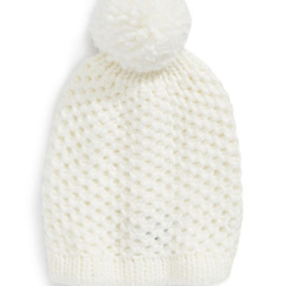Lord & Taylor Honeycomb Pom Pom Hat-IVORY